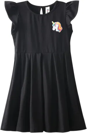 Girls Striped Dress Unicorn Ruffle Sleeveless Casual Dresses Sundress