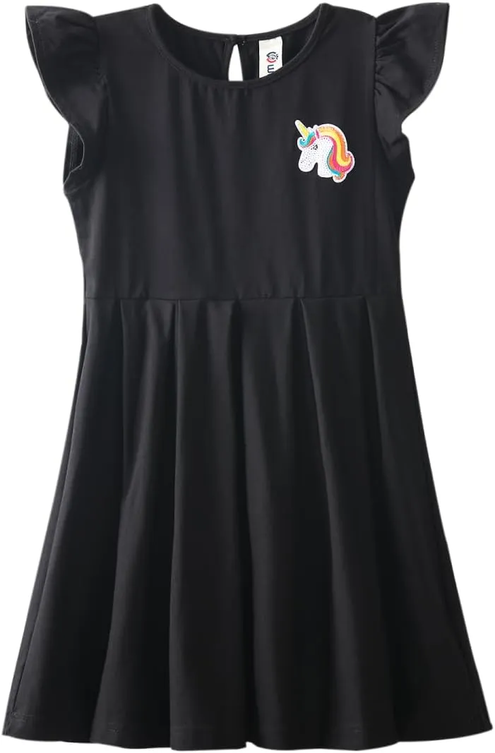 Girls Striped Dress Unicorn Ruffle Sleeveless Casual Dresses Sundress
