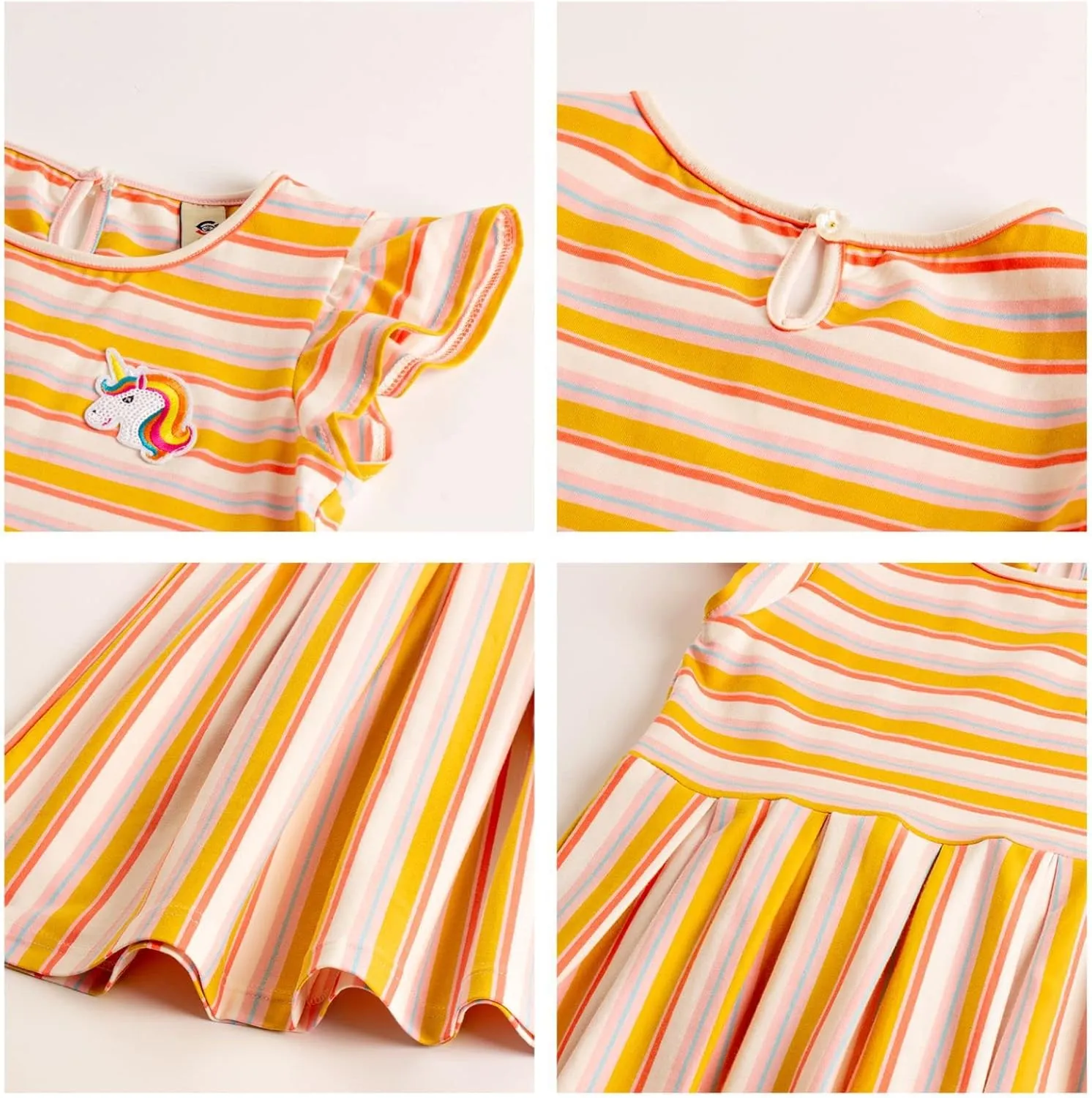 Girls Striped Dress Unicorn Ruffle Sleeveless Casual Dresses Sundress