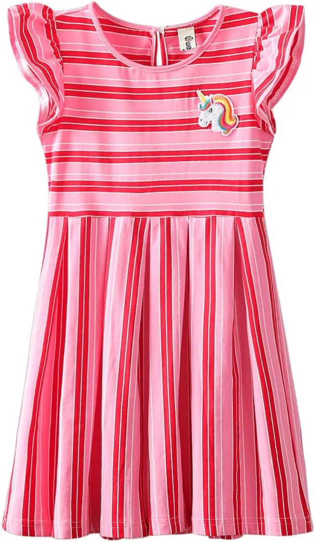Girls Striped Dress Unicorn Ruffle Sleeveless Casual Dresses Sundress