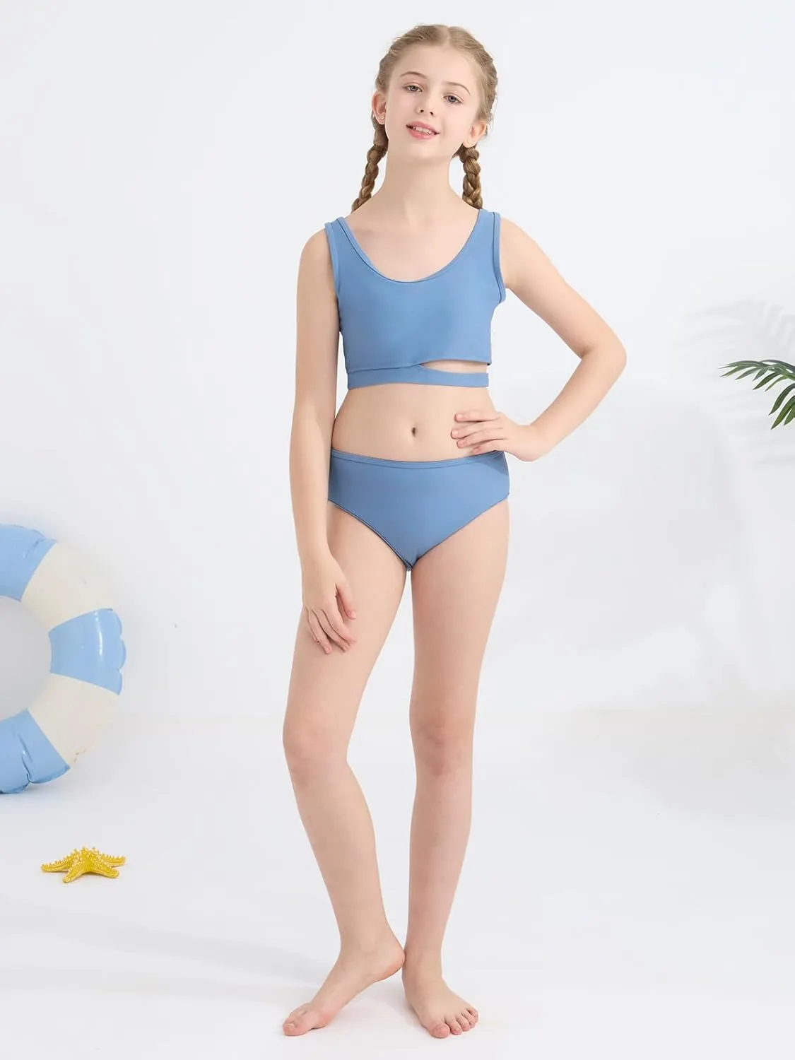 Girls Swimsuit 3 Piece High Waist Sport Bathing Suit Quick Dry Bikini Tankini Sets with Shorts for 7-16