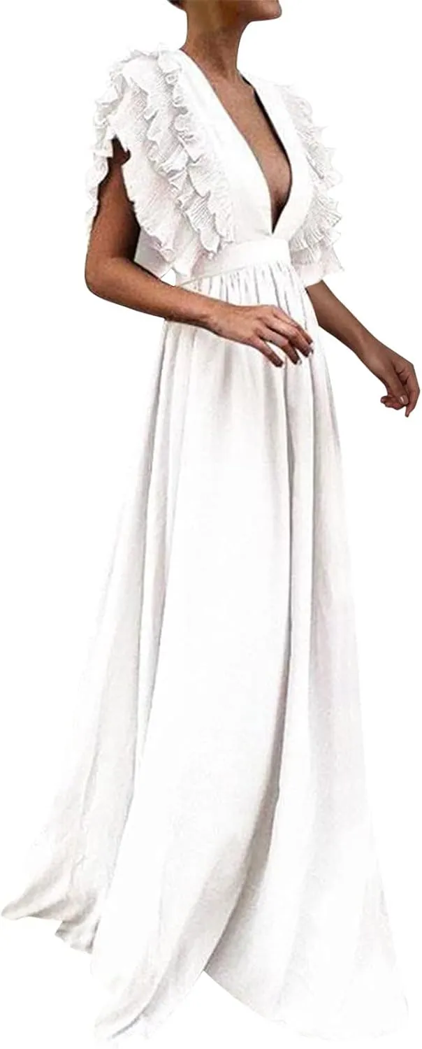 Gowns for Short Women Sleeve Tiered Midi Dress Tie Waist A Line Long Party Dress Cocktail Formal Dresses for