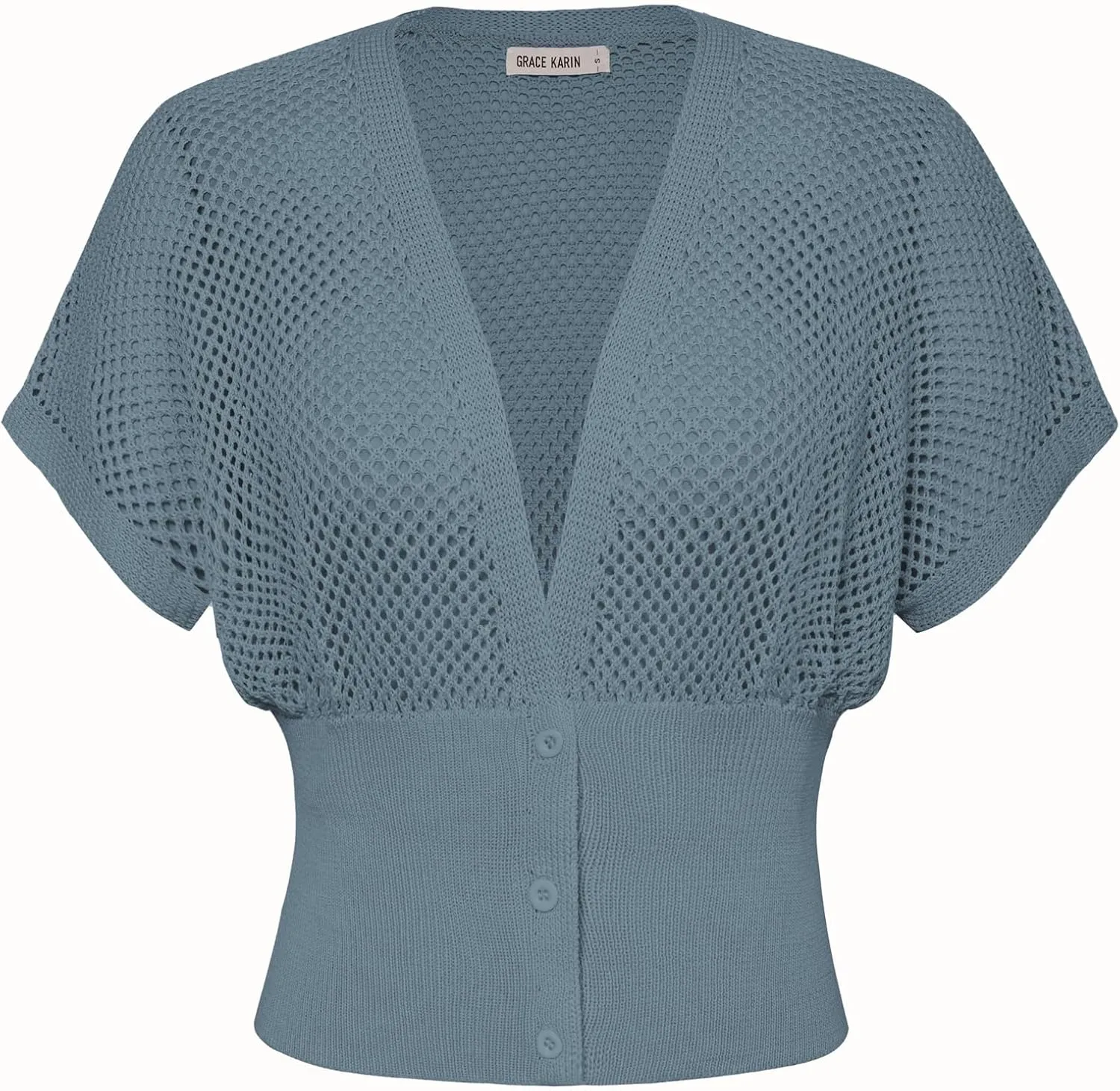 GRACE KARIN 2025 Women Short Sleeve Crochet Cardigan Summer Draped V-Neck Bolero Shrug Sweater Hollow Out Beach Cover Up
