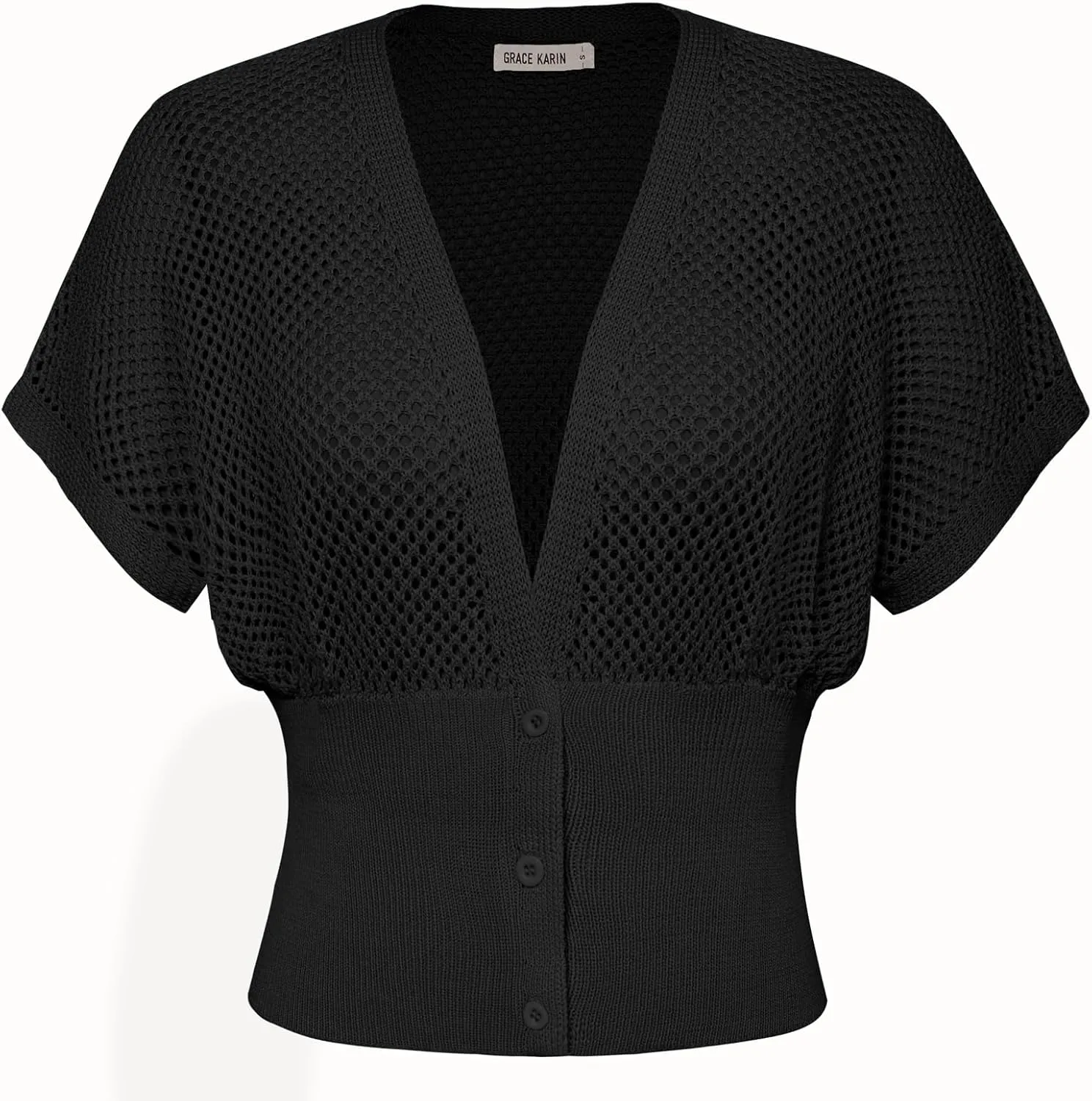 GRACE KARIN 2025 Women Short Sleeve Crochet Cardigan Summer Draped V-Neck Bolero Shrug Sweater Hollow Out Beach Cover Up