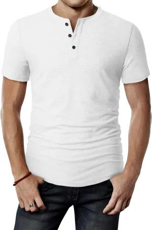 H2H Mens Casual Premium Slim Fit Henley T-Shirts Short Sleeve Lightweight