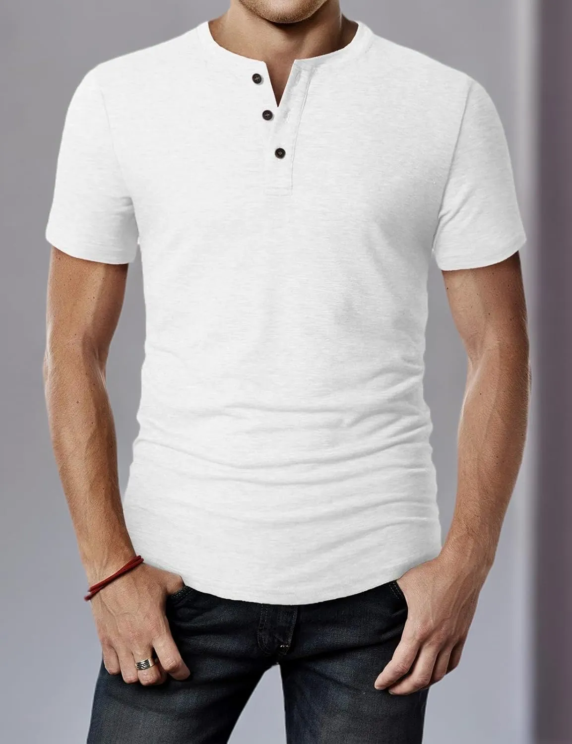 H2H Mens Casual Premium Slim Fit Henley T-Shirts Short Sleeve Lightweight