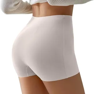 Ice Silk Seamless Slip Shorts for Women Under Dress,Womens Seamless Shaping Boyshorts (Beige,Medium)