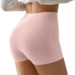 Ice Silk Seamless Slip Shorts for Women Under Dress,Womens Seamless Shaping Boyshorts (Pink,Medium)