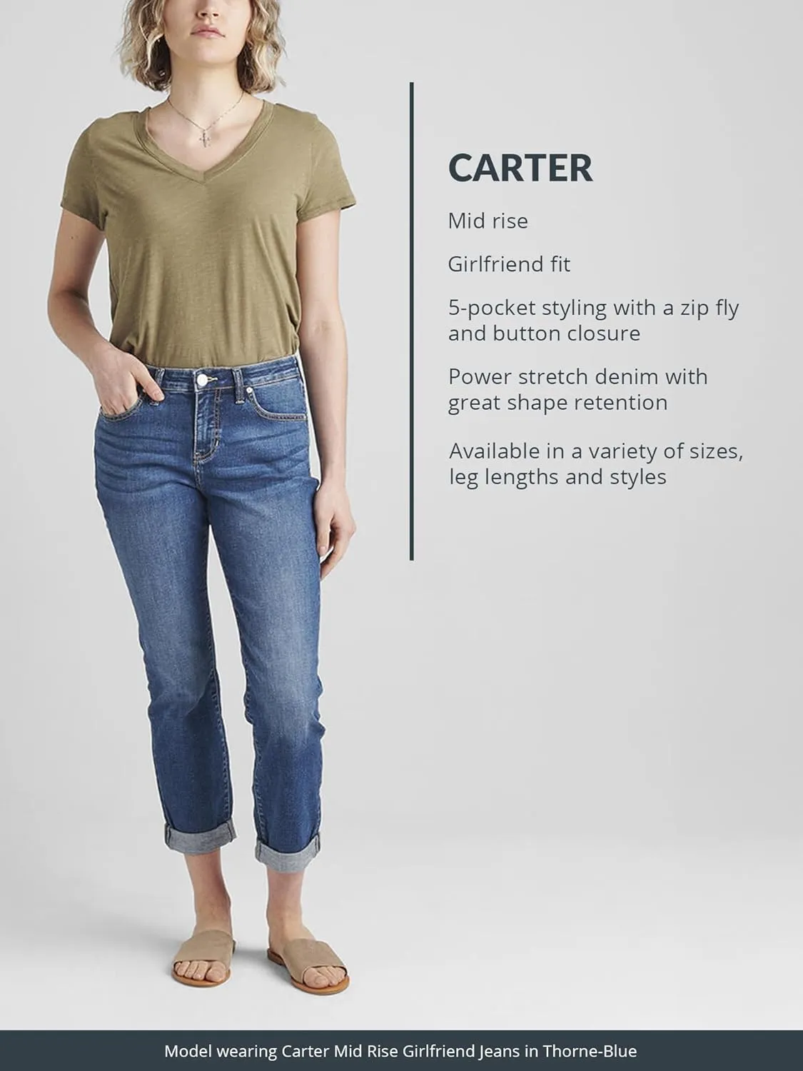 JAG Women's Petite Carter Mid Rise Girlfriend Jeans-Legacy
