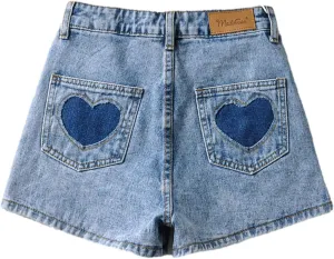 Jean Shorts for Women Cute High Waisted Button Up Sweet Girls Denim Shorts Soft Casual Fashion Shorts