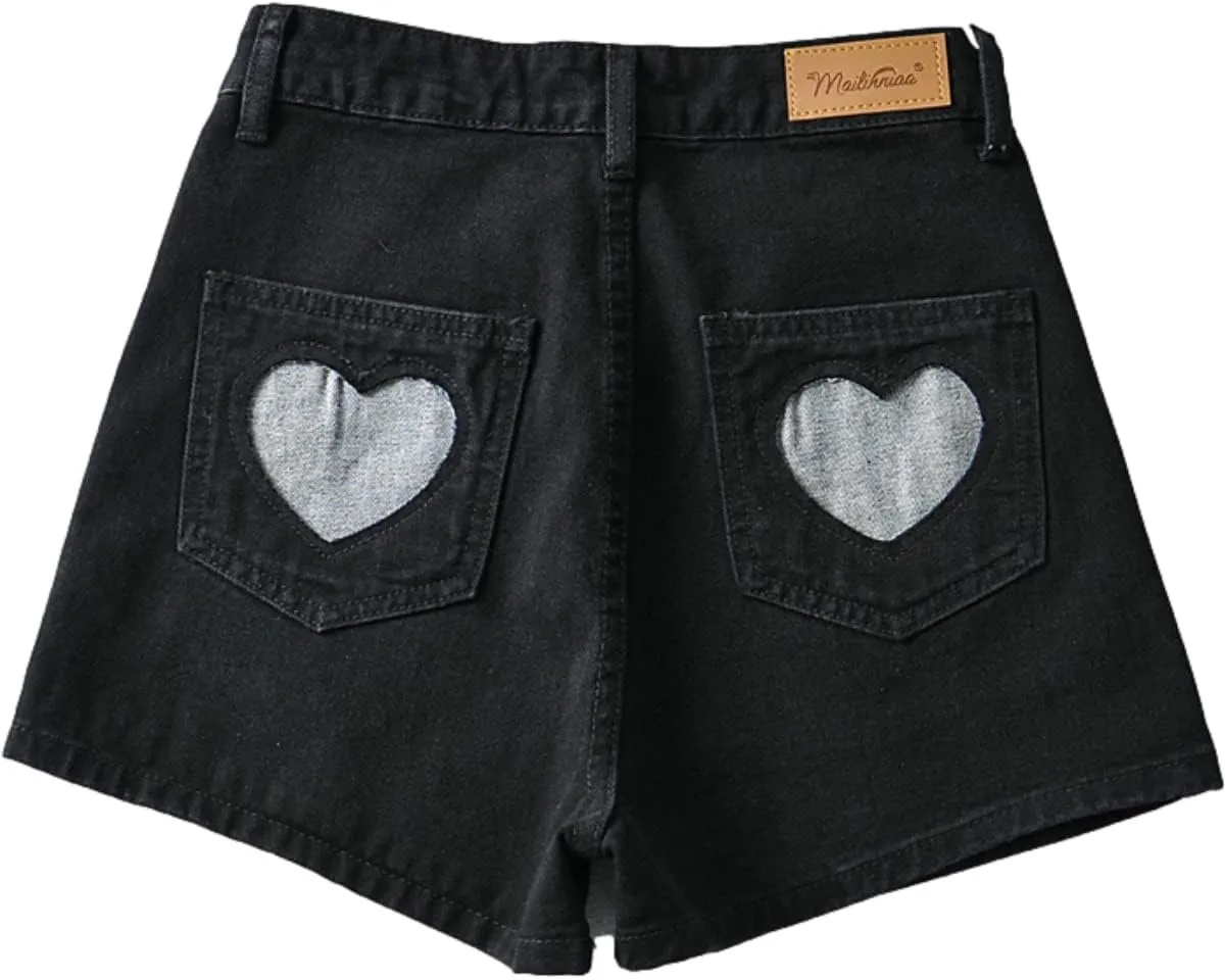 Jean Shorts for Women Cute High Waisted Button Up Sweet Girls Denim Shorts Soft Casual Fashion Shorts