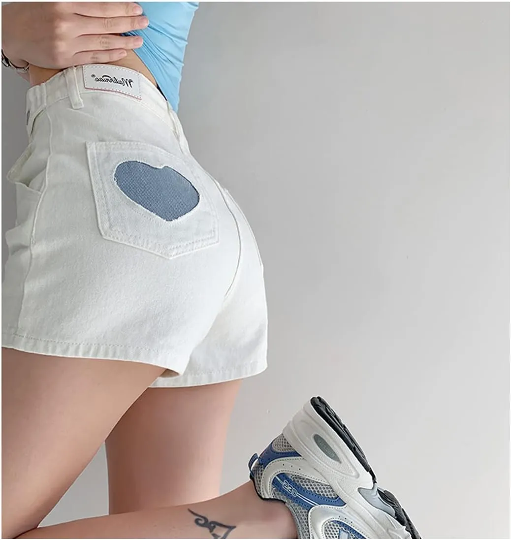 Jean Shorts for Women Cute High Waisted Button Up Sweet Girls Denim Shorts Soft Casual Fashion Shorts