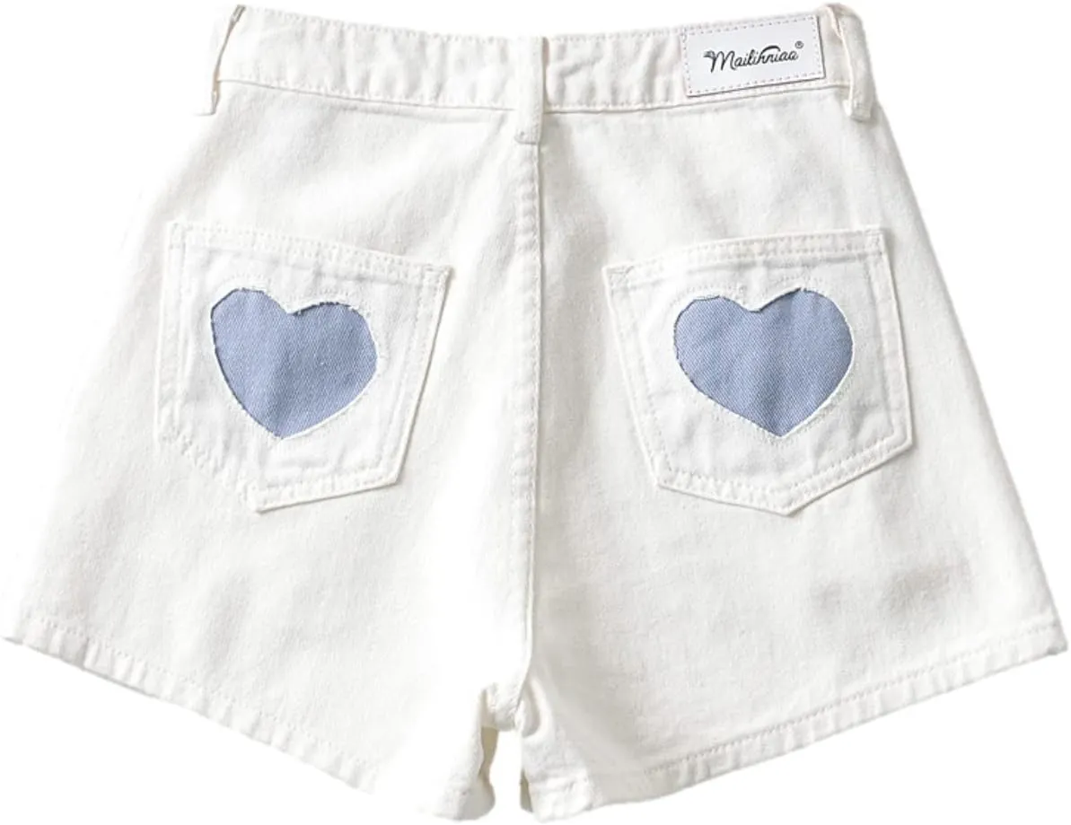 Jean Shorts for Women Cute High Waisted Button Up Sweet Girls Denim Shorts Soft Casual Fashion Shorts