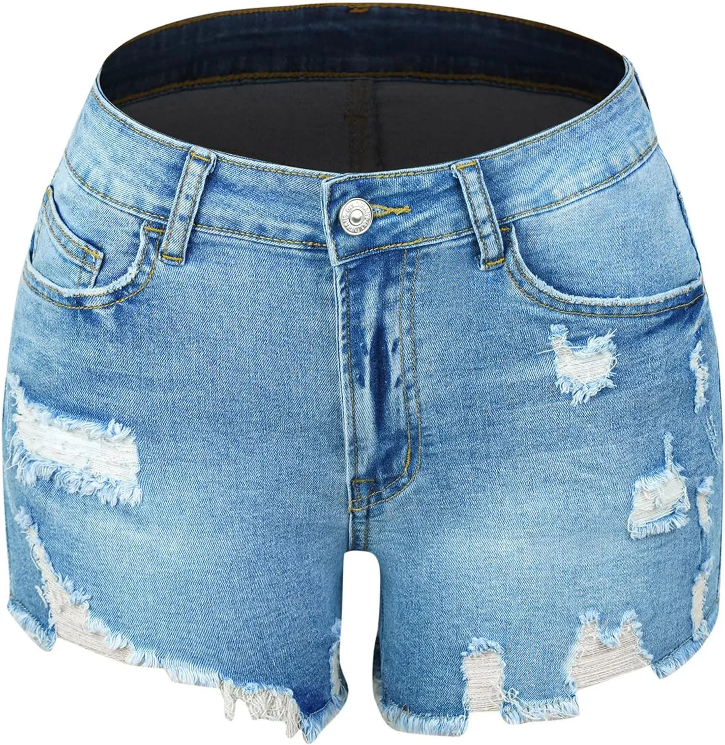Jean Shorts Womens Stretchy High Waisted Ripped Shorts with Pockets Trendy Distressed Cuffed Hem Denim Hot Shorts