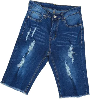 JEKE-DG Women High Waisted Stretch Bermuda Shorts Ripped Distressed Stretch Denim Shorts Frayed Hem Casual Shorts