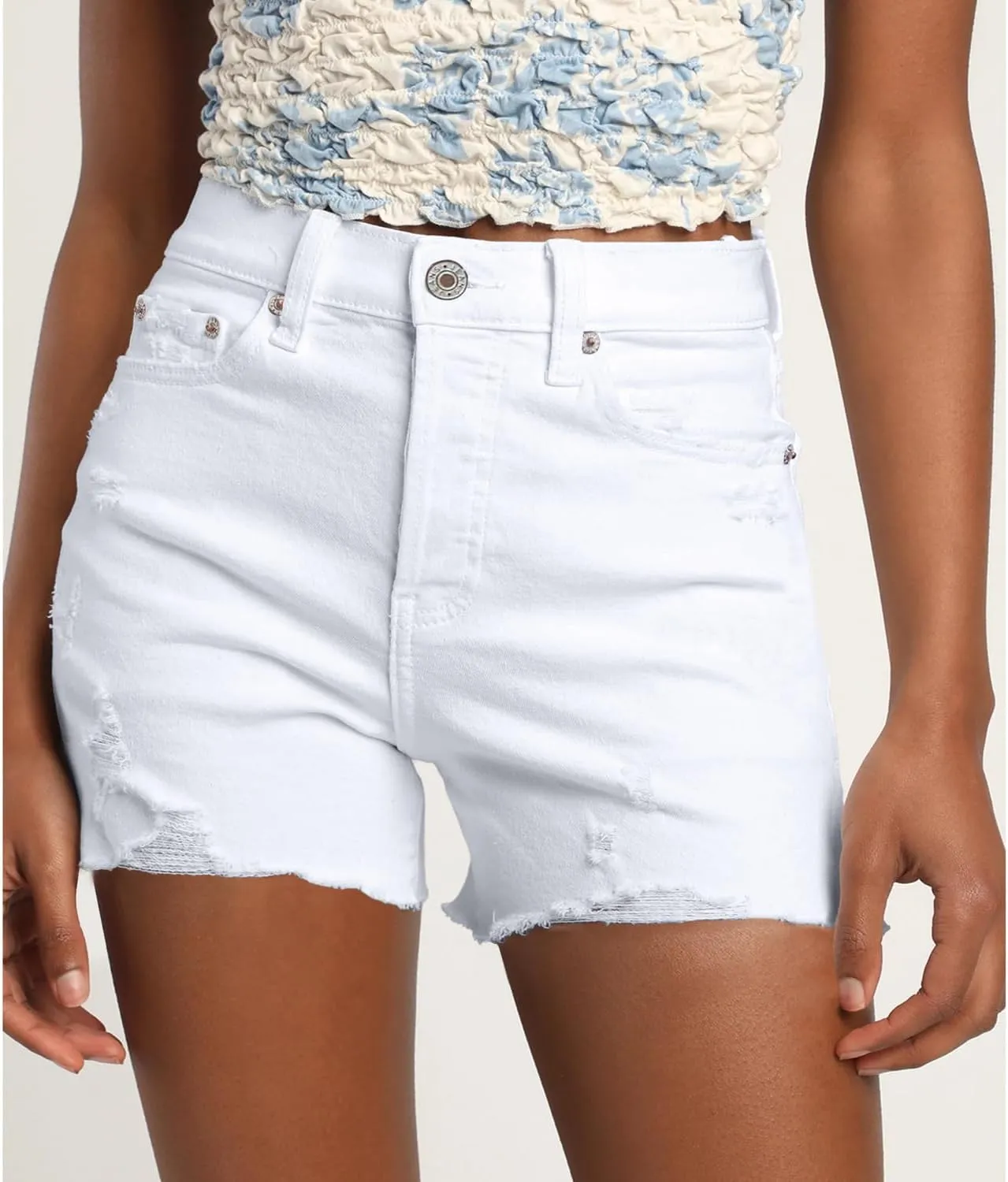 Jumppmile Women's High Waisted Denim Shorts Distressed Ripped Summer Stretch Jean Shorts