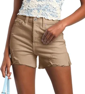 Jumppmile Women's High Waisted Denim Shorts Distressed Ripped Summer Stretch Jean Shorts