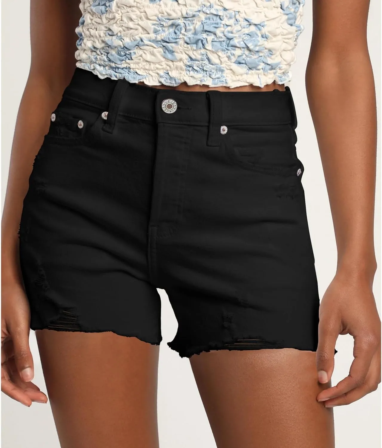 Jumppmile Women's High Waisted Denim Shorts Distressed Ripped Summer Stretch Jean Shorts