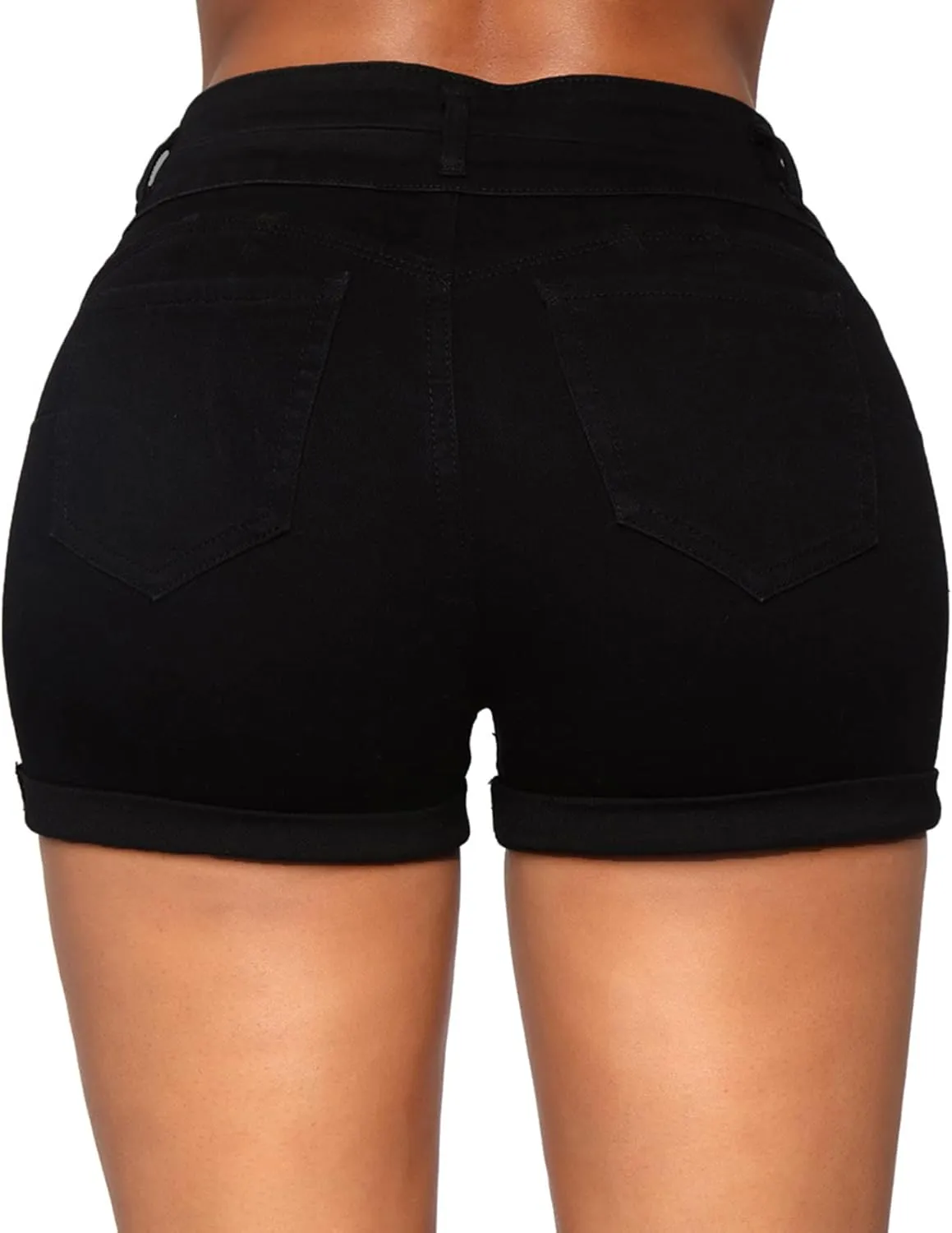 Laeyzuo Women's High Waisted Stretch Jean Shorts Foldead Hem Fashion Denim Shorts