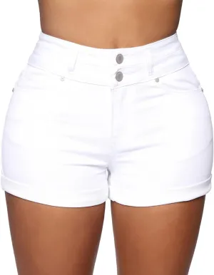 Laeyzuo Women's High Waisted Stretch Jean Shorts Foldead Hem Fashion Denim Shorts