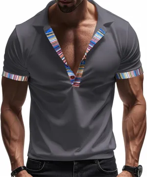Lapel Collared Muscle Polo Shirts Men Slim Fit Textured Knit Polo Shirts Short Sleeve Button Down Shirts Casual