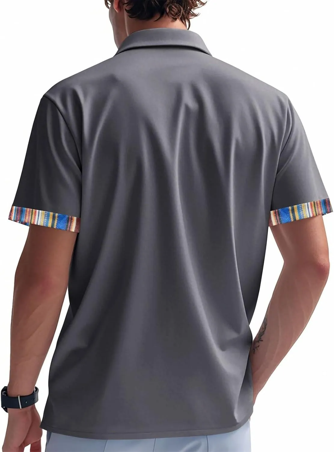 Lapel Collared Muscle Polo Shirts Men Slim Fit Textured Knit Polo Shirts Short Sleeve Button Down Shirts Casual