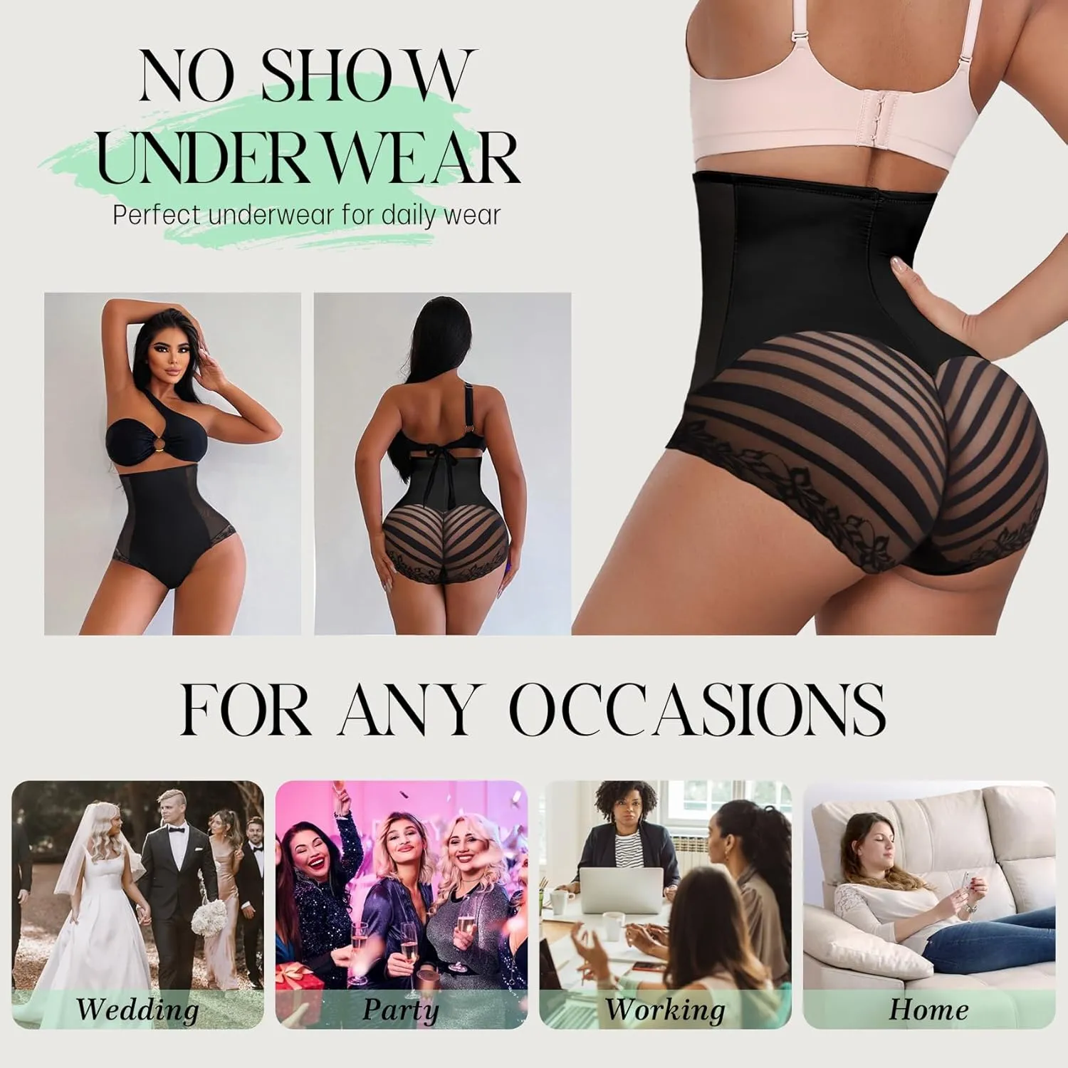 Larrycard Shapewear Tummy Control Panties High Waist Body Shaper Underwear Stylish Stripe Lace Panty