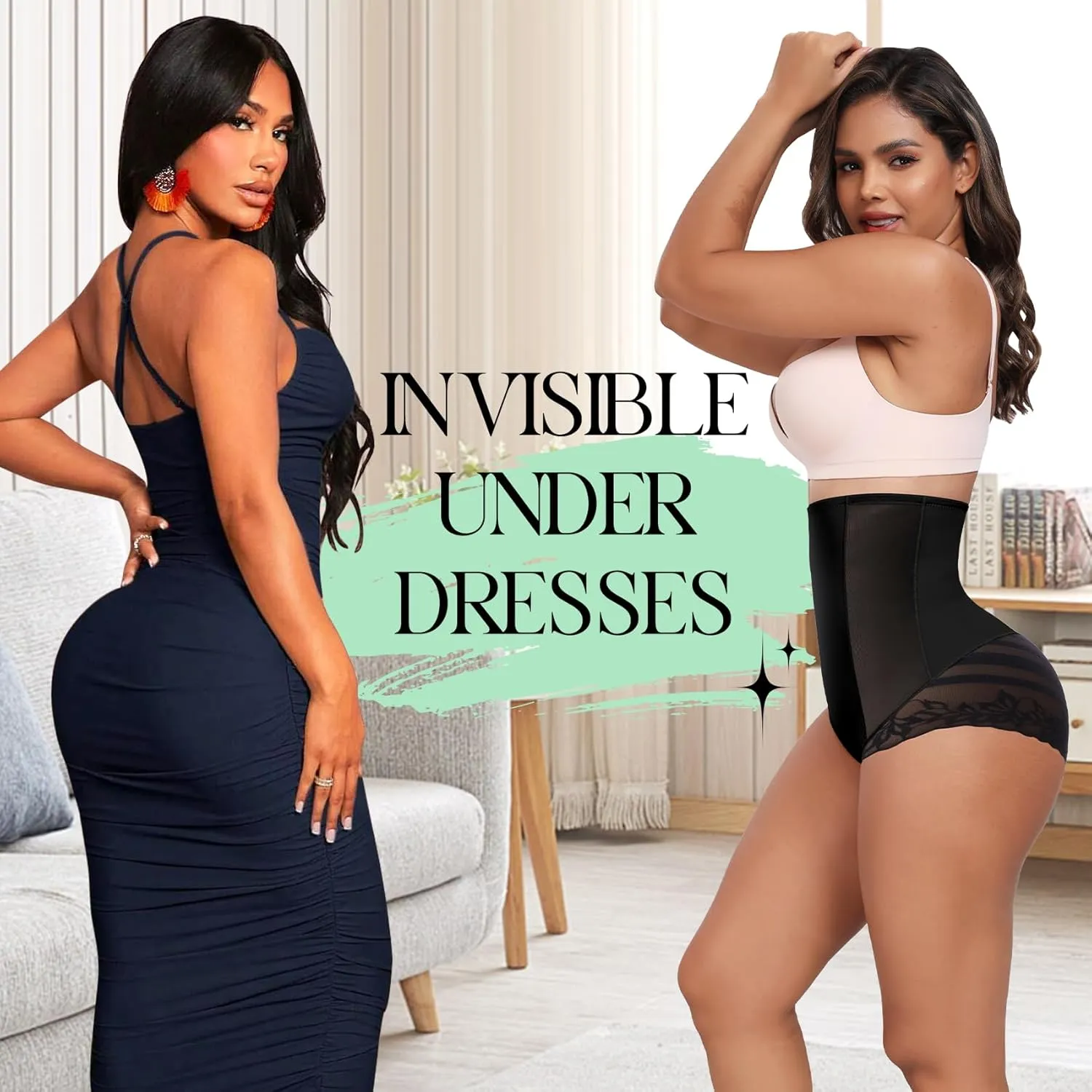 Larrycard Shapewear Tummy Control Panties High Waist Body Shaper Underwear Stylish Stripe Lace Panty
