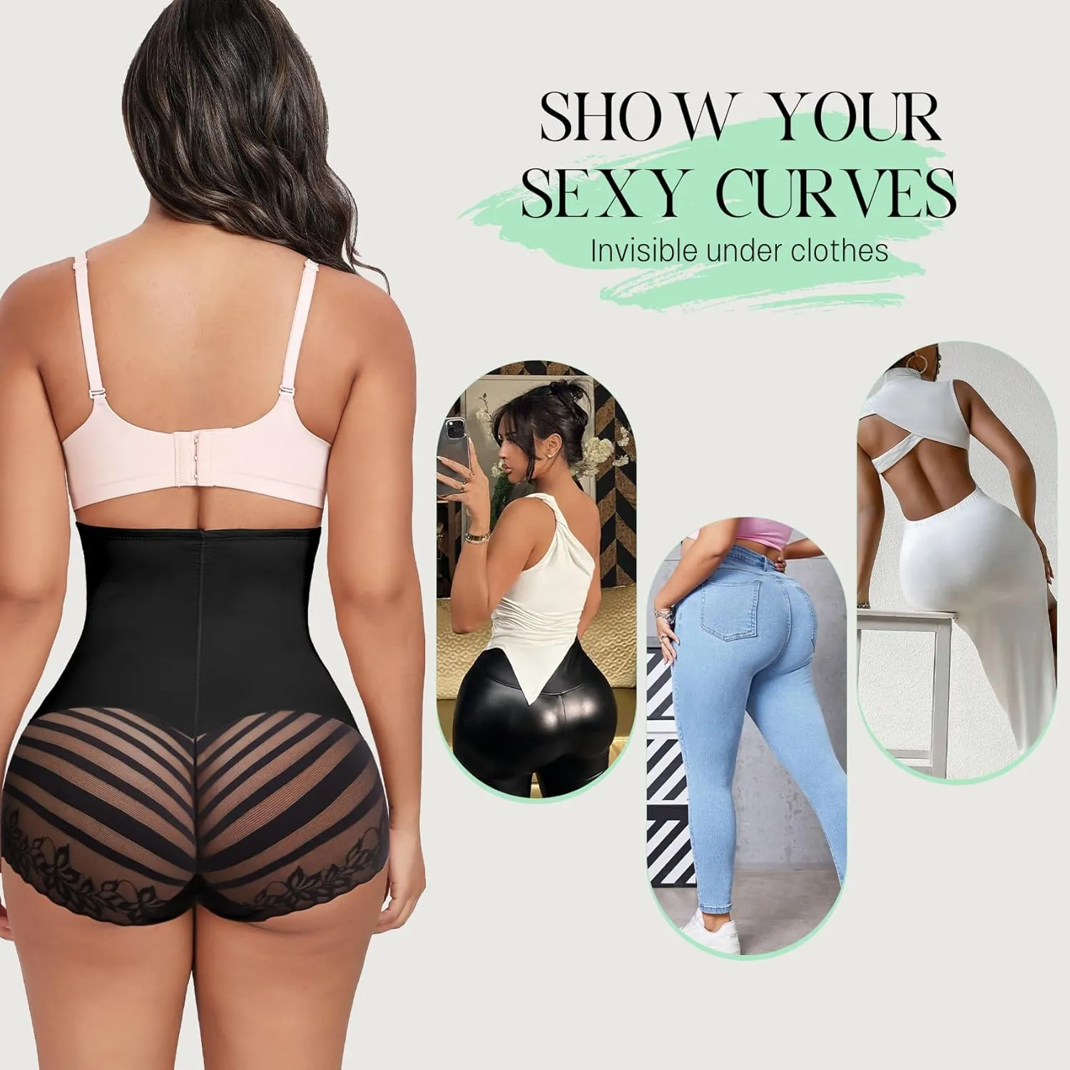 Larrycard Shapewear Tummy Control Panties High Waist Body Shaper Underwear Stylish Stripe Lace Panty