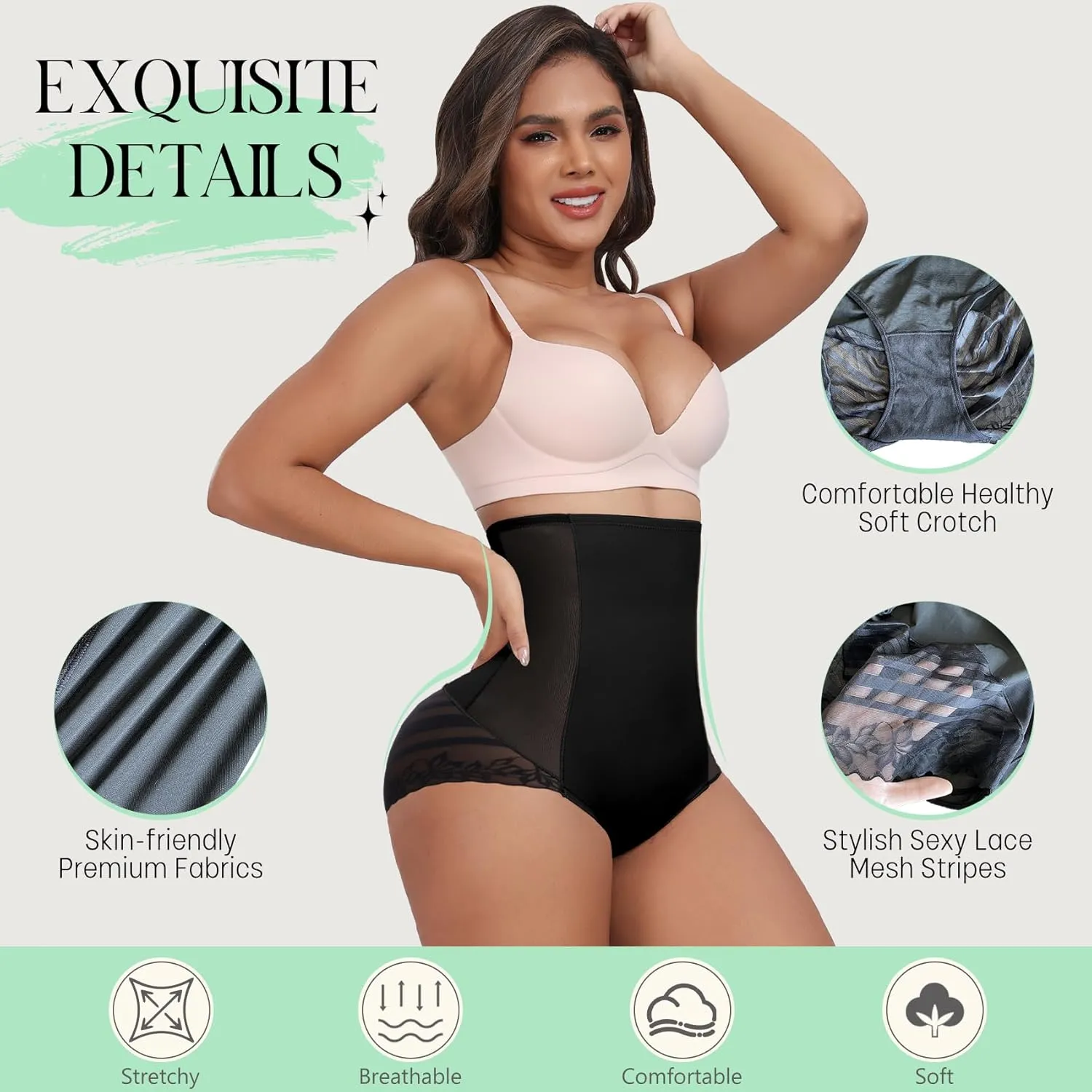 Larrycard Shapewear Tummy Control Panties High Waist Body Shaper Underwear Stylish Stripe Lace Panty