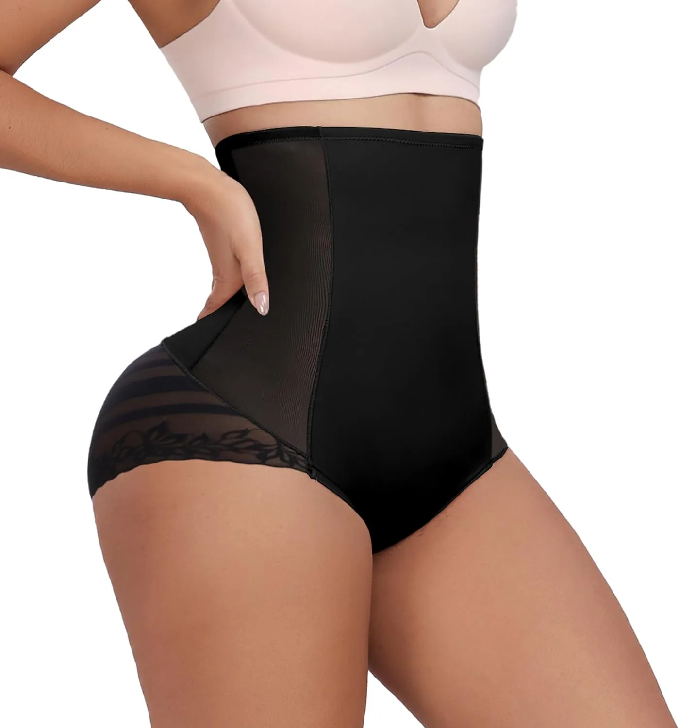Larrycard Shapewear Tummy Control Panties High Waist Body Shaper Underwear Stylish Stripe Lace Panty