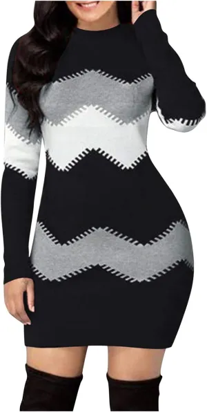 LCMTWX Long Sleeve Sweater Dress for Women Long Women's Dress Turtleneck Long Sleeve Knit Long Sleeve Sweater Dress for