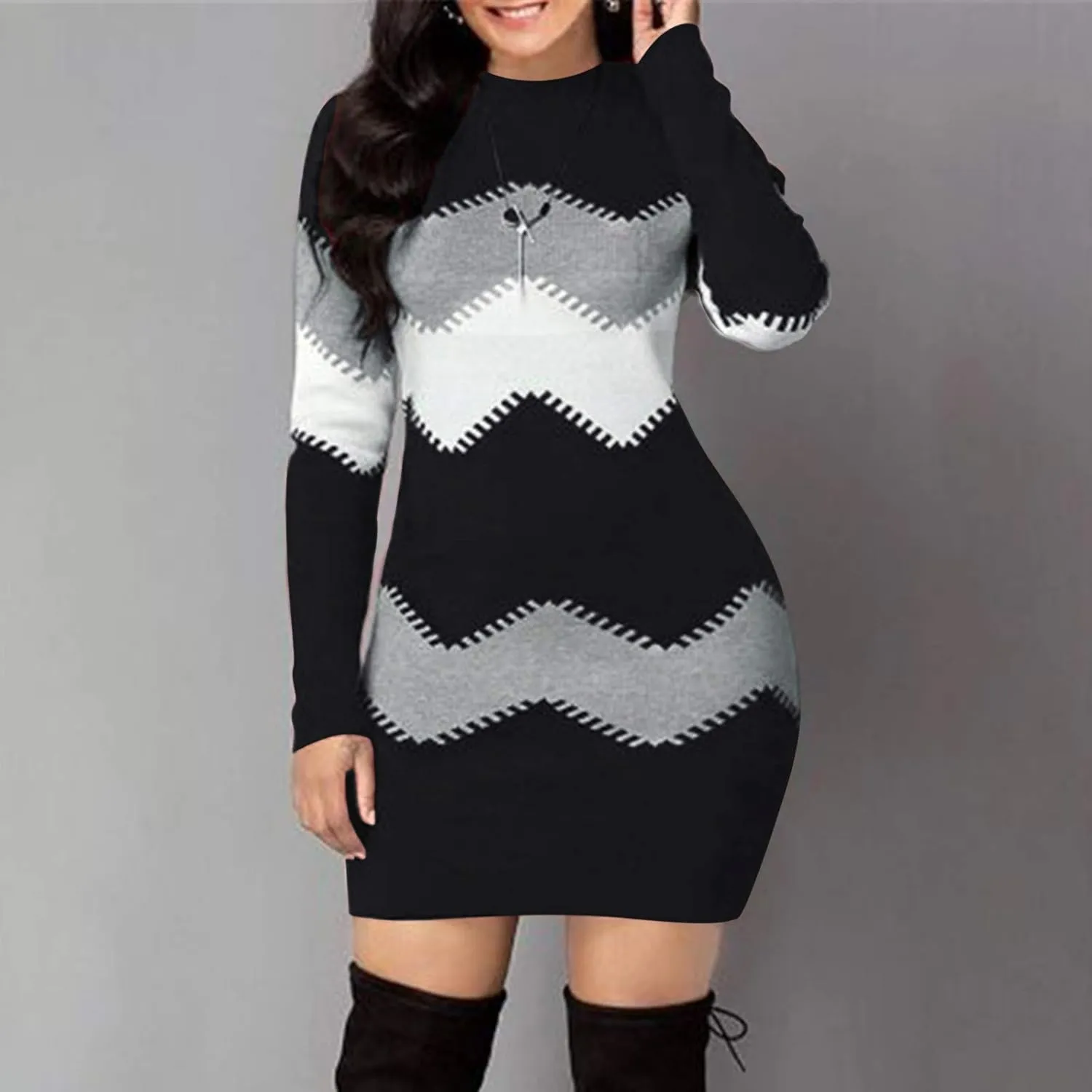 LCMTWX Long Sleeve Sweater Dress for Women Long Women's Dress Turtleneck Long Sleeve Knit Long Sleeve Sweater Dress for
