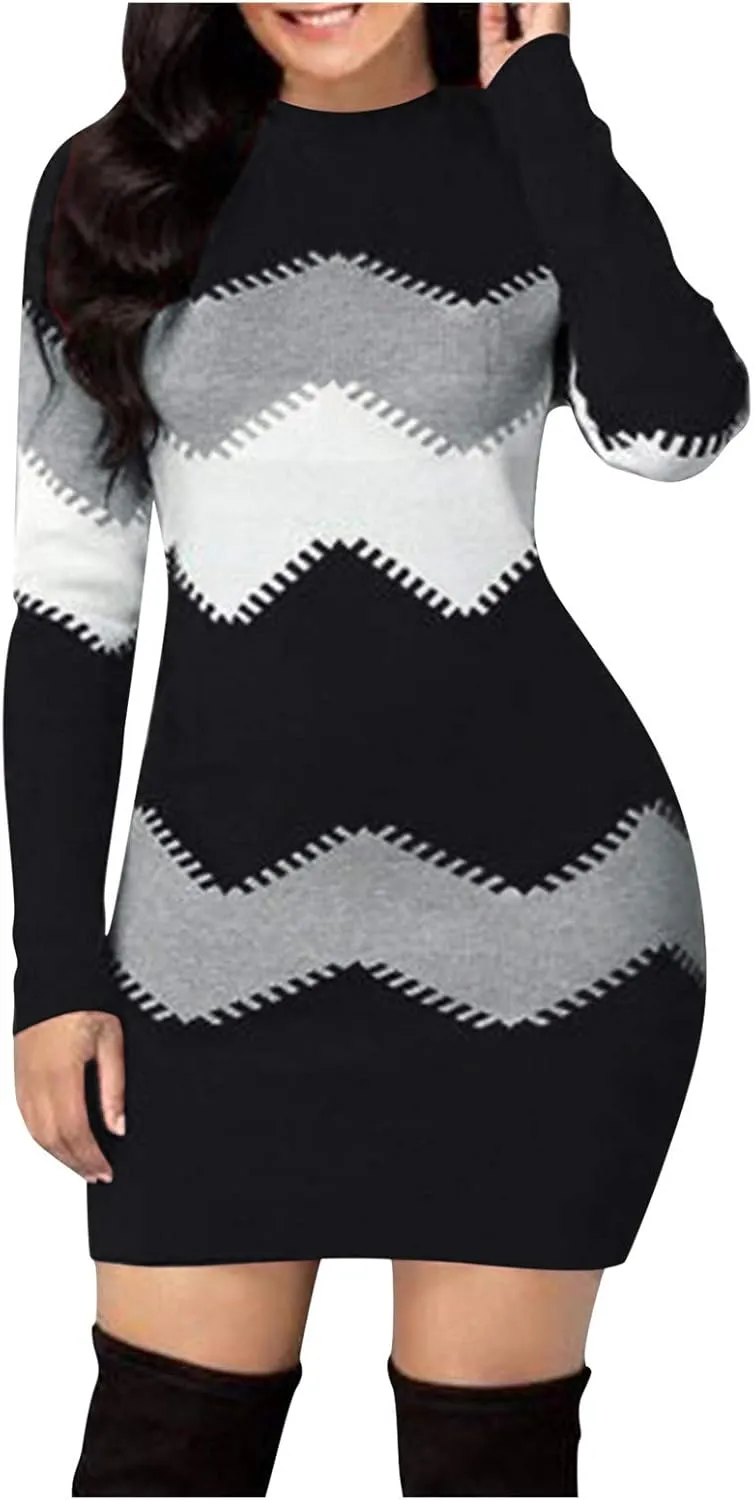 LCMTWX Long Sleeve Sweater Dress for Women Long Women's Dress Turtleneck Long Sleeve Knit Long Sleeve Sweater Dress for