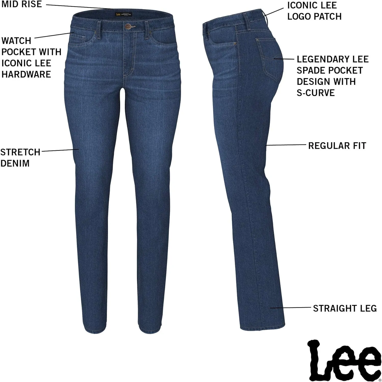 Lee Women's Petite Legendary Mid Rise Straight Leg Jean