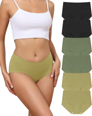 LEVAO Women's High Waisted Seamless Underwear No Show Full Coverage Briefs Stretchy Invisible Panties Cheeky Pack of 6