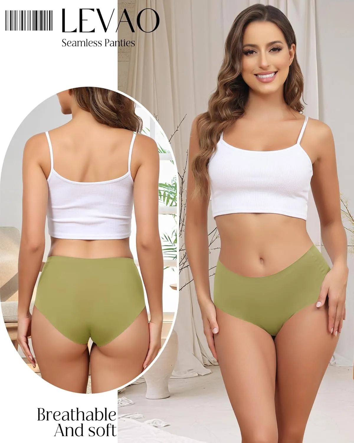 LEVAO Women's High Waisted Seamless Underwear No Show Full Coverage Briefs Stretchy Invisible Panties Cheeky Pack of 6