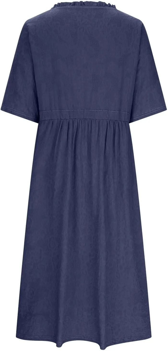 Linen Dresses for Women Beach Summer Long Maxi Dress Short Sleeve Button Down Tshirt Sundresses Boho Vacation Outfits