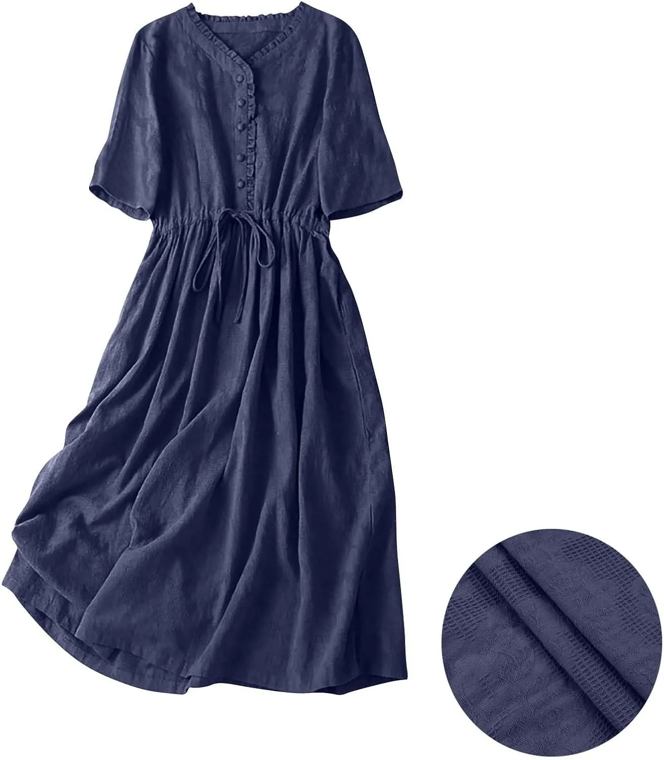 Linen Dresses for Women Beach Summer Long Maxi Dress Short Sleeve Button Down Tshirt Sundresses Boho Vacation Outfits