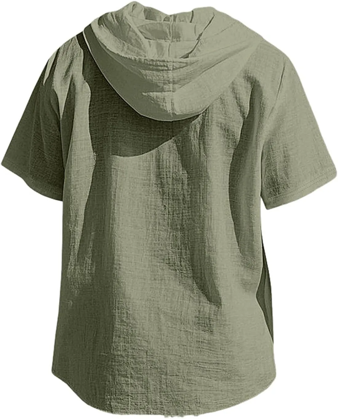 Linen Shirts for Mens Fashion Summer Cotton Linen Hooded Shirt Short Sleeve Casual Button Down Hipster Beach Blouses