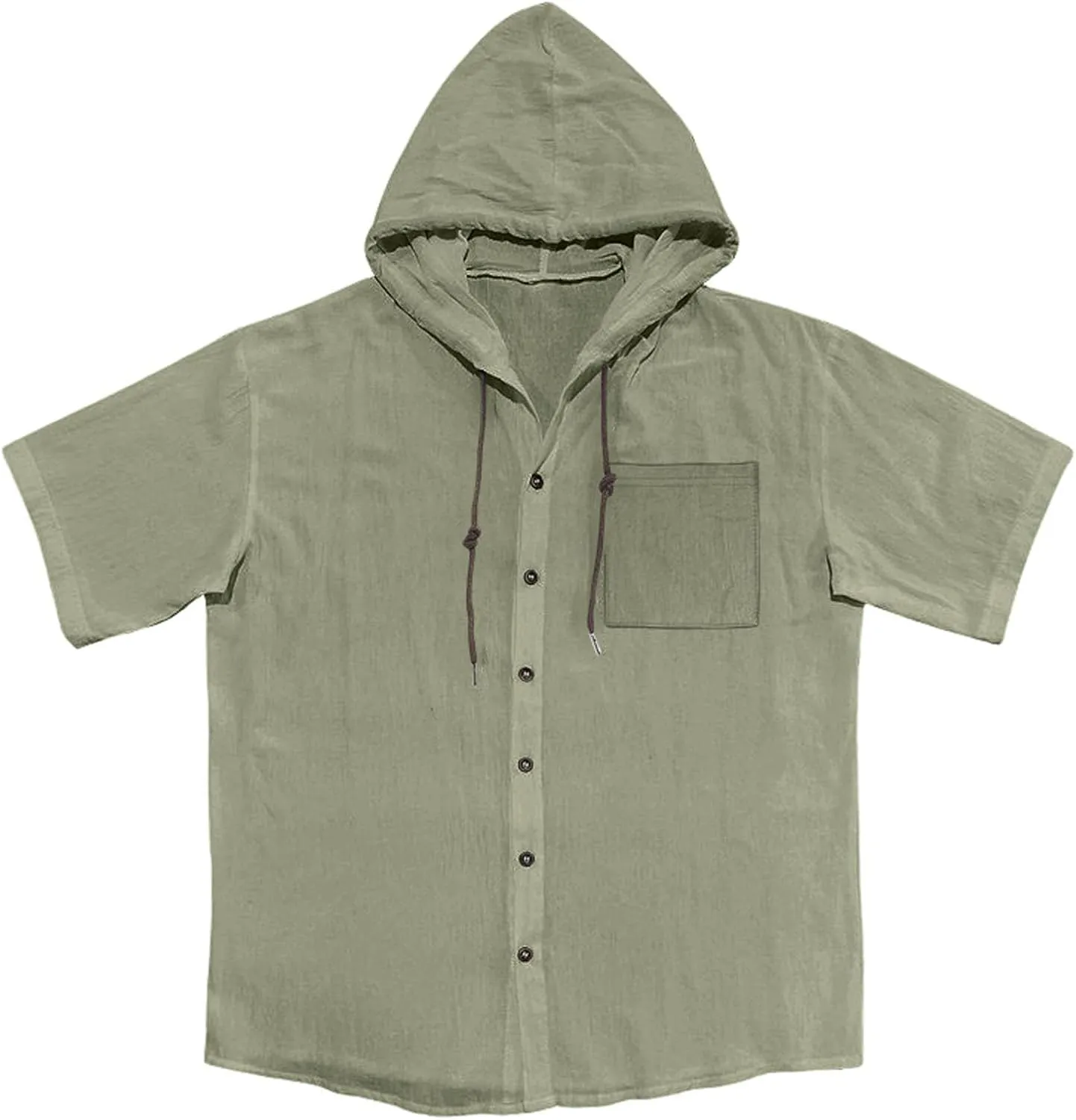 Linen Shirts for Mens Fashion Summer Cotton Linen Hooded Shirt Short Sleeve Casual Button Down Hipster Beach Blouses
