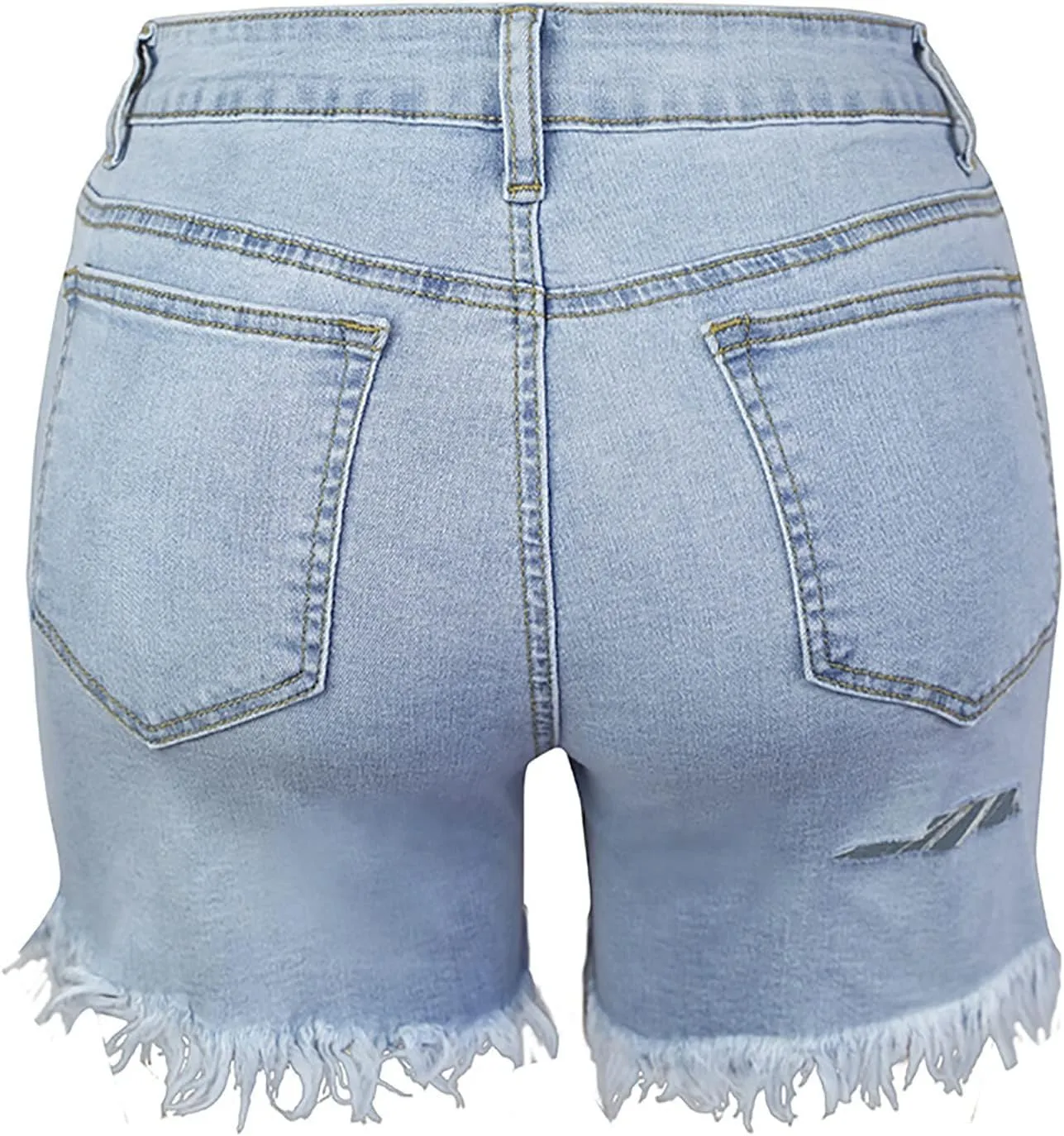 LIXIAO Women's Casual Mid Rise Denim Shorts Stretch Ripped Raw Hem Jean Shorts High Waisted Shorts