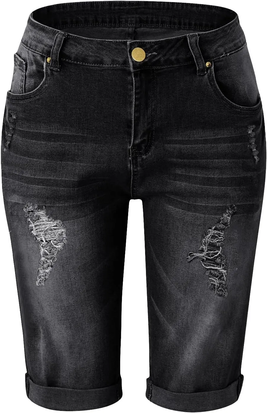 LIXIAO Women's Casual Mid Rise Denim Shorts Stretch Ripped Raw Hem Jean Shorts High Waisted Shorts