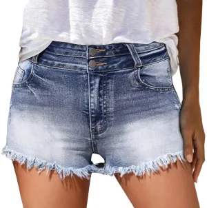 LIXIAO Women's Casual Mid Rise Denim Shorts Stretch Ripped Raw Hem Jean Shorts High Waisted Shorts