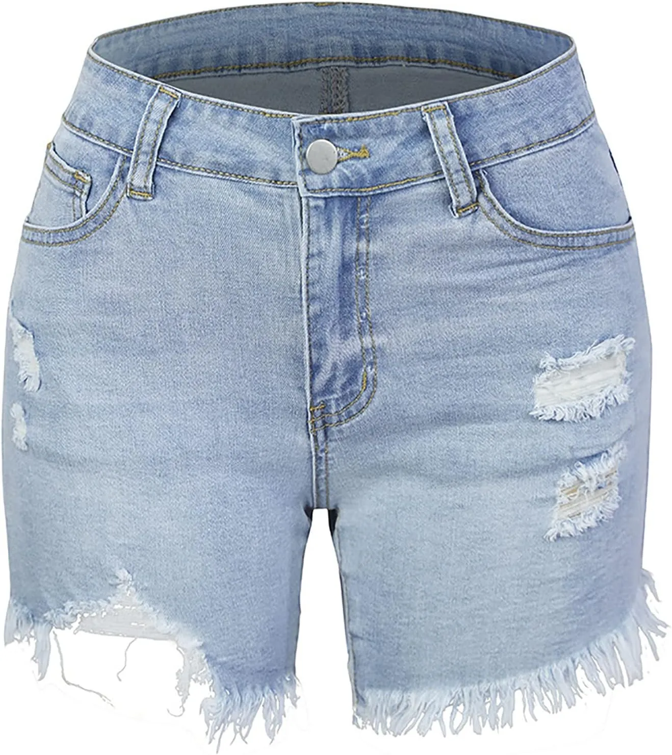 LIXIAO Women's Casual Mid Rise Denim Shorts Stretch Ripped Raw Hem Jean Shorts High Waisted Shorts