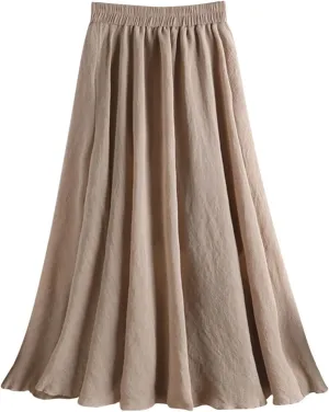 Long Flowy Skirts for Women Summer Trendy High Elastic Waist Solid Baggy Palazzo A Line Pleated Casual Fashion Skirts