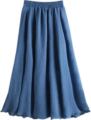 Long Flowy Skirts for Women Summer Trendy High Elastic Waist Solid Baggy Palazzo A Line Pleated Casual Fashion Skirts
