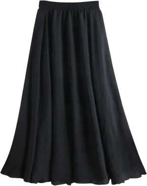 Long Flowy Skirts for Women Summer Trendy High Elastic Waist Solid Baggy Palazzo A Line Pleated Casual Fashion Skirts