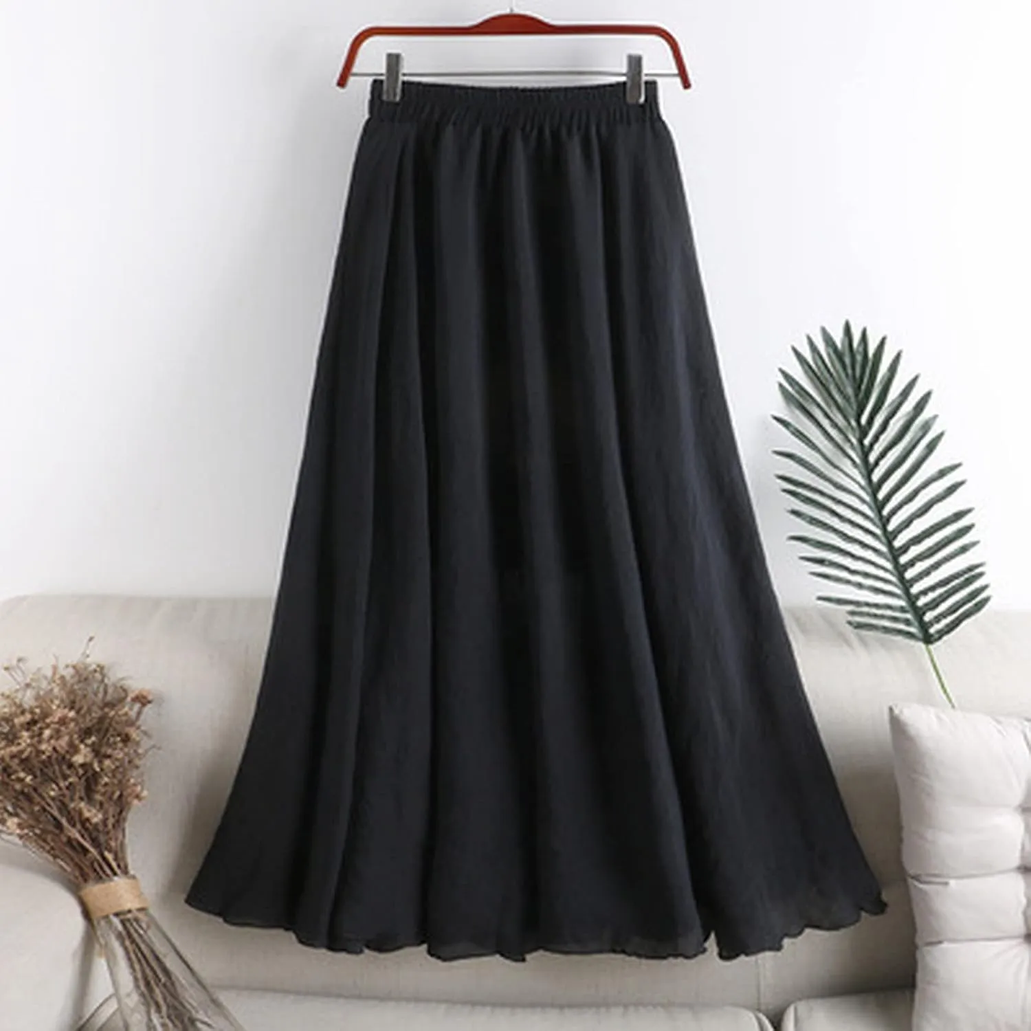 Long Flowy Skirts for Women Summer Trendy High Elastic Waist Solid Baggy Palazzo A Line Pleated Casual Fashion Skirts