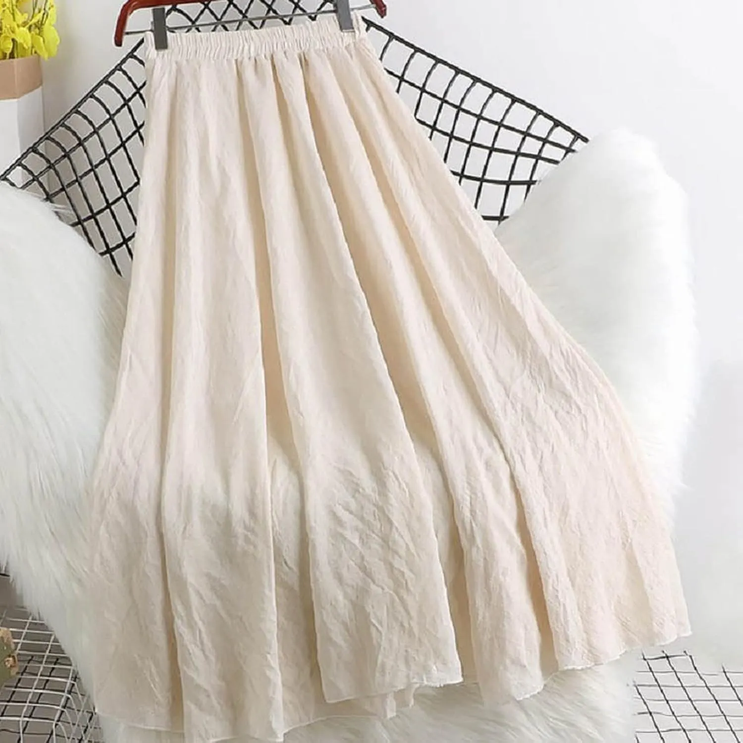 Long Flowy Skirts for Women Summer Trendy High Elastic Waist Solid Baggy Palazzo A Line Pleated Casual Fashion Skirts